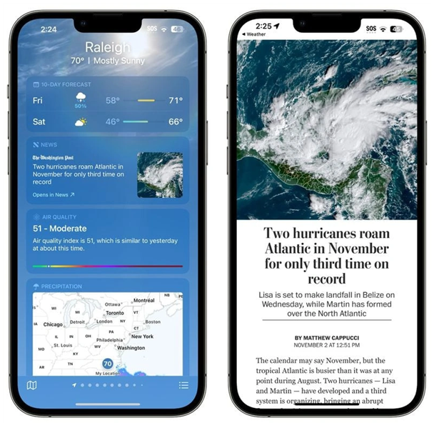 汉中苹果14维修分享iPhone 14手机如何看天气时顺带看新闻 